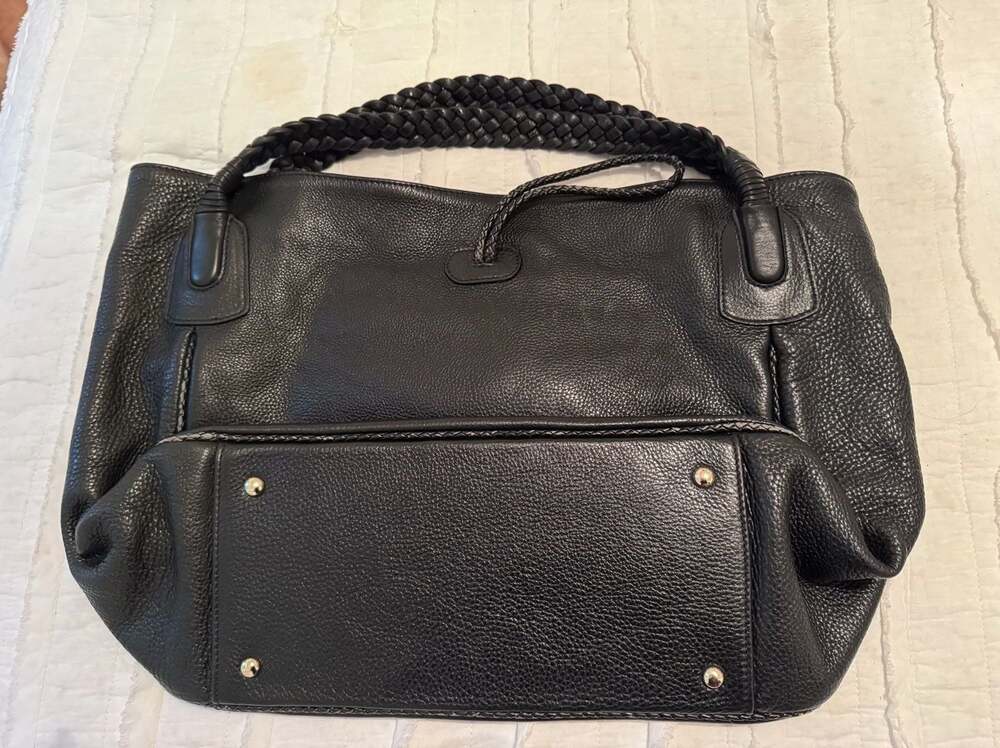 Gucci Black Pebbled Leather Braided Handle Tote Bag - Picture 2 of 9